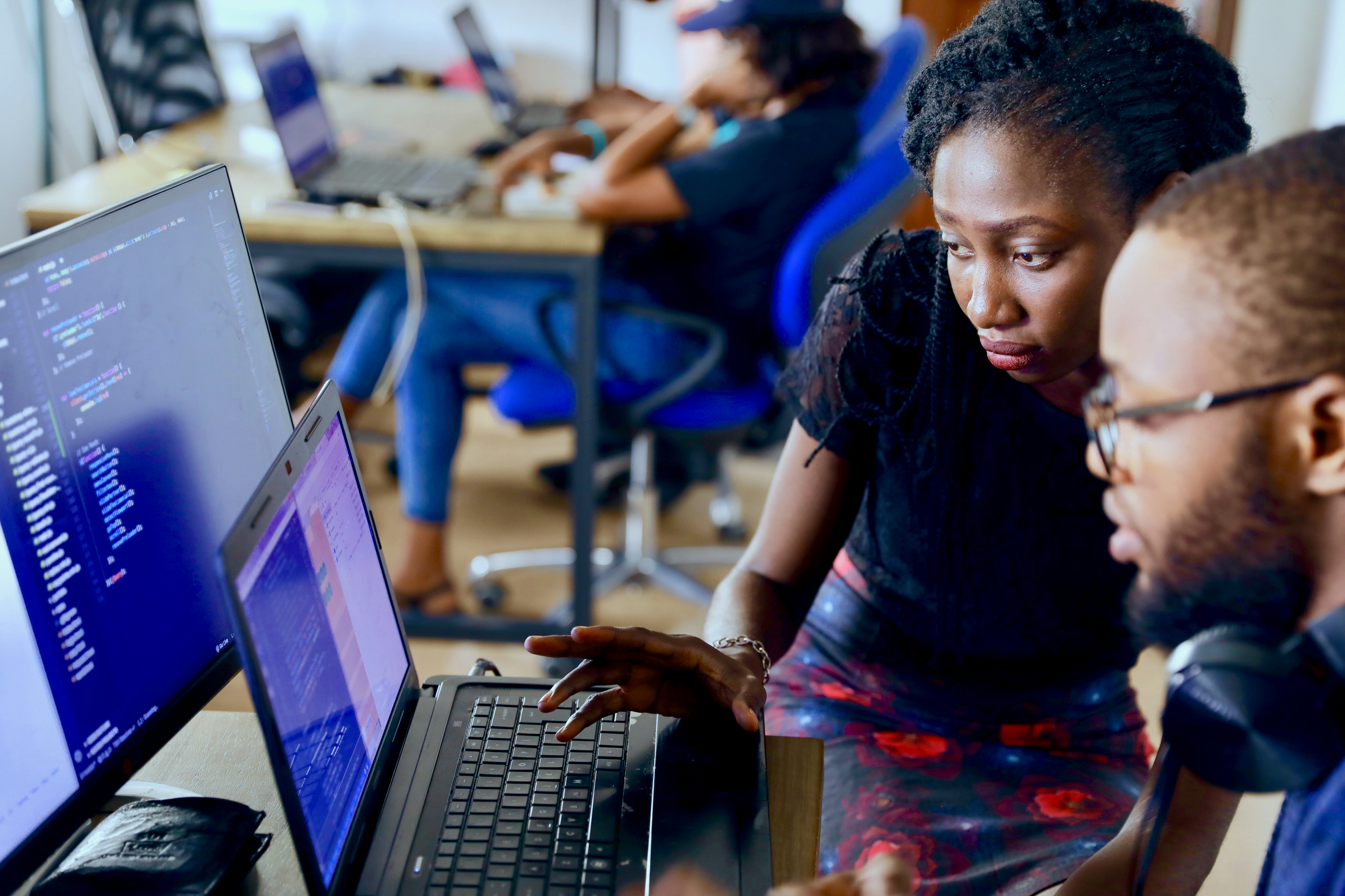 African landscape with vibrant startup teams and tech hubs